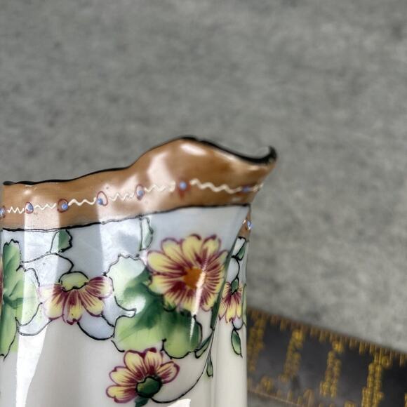 ANTIQ NIPPON Hand Painted Pitcher 7.5" Floral/Raised Beaded Detail 1920s Japan - Picture 11 of 12